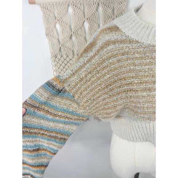 Urban Outfitters Lennon Cropped Crewneck Sweater Medium Stripe Drop Shoulder - Picture 6 of 10